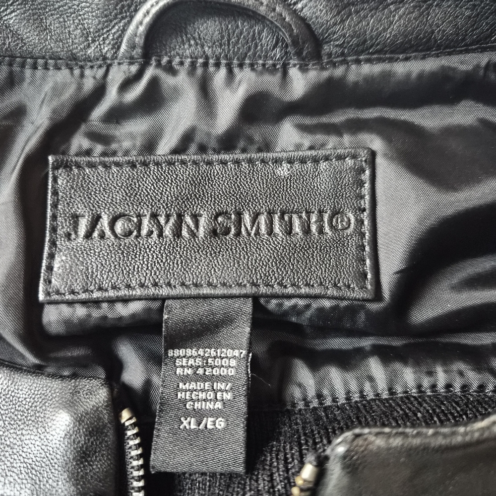 ​Jaclyn Smith Genuine Black Leather & Knit Mixed Media Zip Jacket - XL - Picture 2 of 8